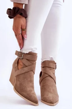 Damskie Zamszowe Botki Kowbojki Ciemnobeżowe Dennise