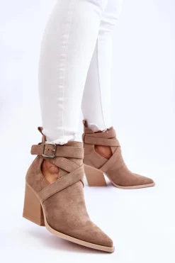 Damskie Zamszowe Botki Kowbojki Ciemnobeżowe Dennise