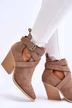 Damskie Zamszowe Botki Kowbojki Ciemnobeżowe Dennise