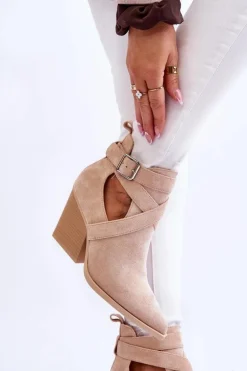 Damskie Zamszowe Botki Kowbojki Beżowe Dennise