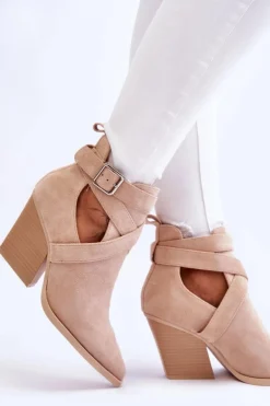 Damskie Zamszowe Botki Kowbojki Beżowe Dennise