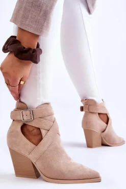 Damskie Zamszowe Botki Kowbojki Beżowe Dennise