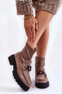 Damskie Zamszowe Botki La.Fi 250042B-SU Beżowe