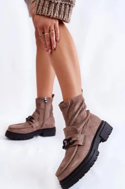 Damskie Zamszowe Botki La.Fi 250042B-SU Beżowe