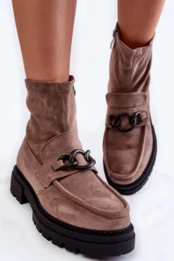 Damskie Zamszowe Botki La.Fi 250042B-SU Beżowe