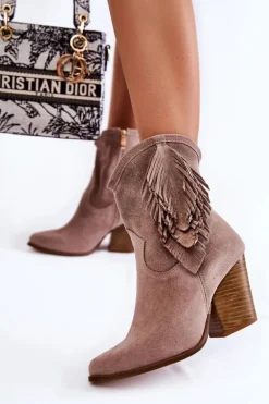 Damskie Zamszowe Botki Lewski Shoes 2808/L Cappucino