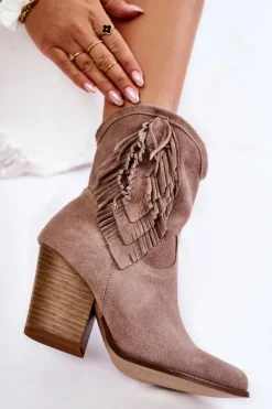 Damskie Zamszowe Botki Lewski Shoes 2808/L Cappucino