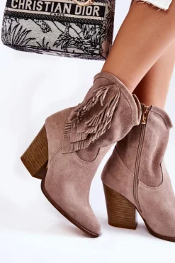 Damskie Zamszowe Botki Lewski Shoes 2808/L Cappucino