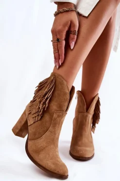 Damskie Zamszowe Botki Lewski Shoes 3093 Beżowe