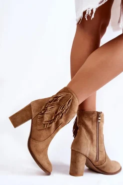 Damskie Zamszowe Botki Lewski Shoes 3093 Beżowe