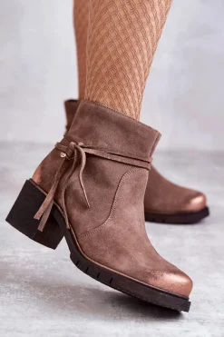 Damskie Zamszowe Botki Maciejka 05720-14 Jasnobrązowe