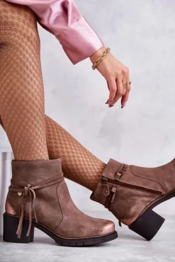 Damskie Zamszowe Botki Maciejka 05720-14 Jasnobrązowe