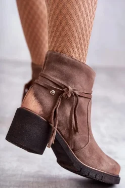 Damskie Zamszowe Botki Maciejka 05720-14 Jasnobrązowe