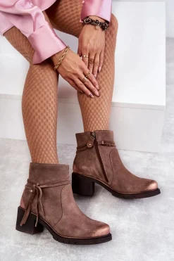 Damskie Zamszowe Botki Maciejka 05720-14 Jasnobrązowe