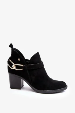 Damskie Zamszowe Botki Na Obcasie Maciejka 06247-01 Czarne