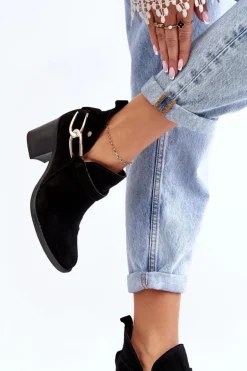 Damskie Zamszowe Botki Na Obcasie Maciejka 06247-01 Czarne