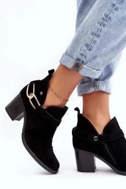 Damskie Zamszowe Botki Na Obcasie Maciejka 06247-01 Czarne