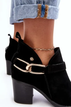 Damskie Zamszowe Botki Na Obcasie Maciejka 06247-01 Czarne