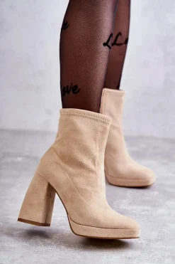 Damskie Zamszowe Botki Na Obcasie Jasnobeżowe Ramira