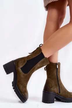 Damskie Zamszowe Botki Na Suwak Khaki Liris