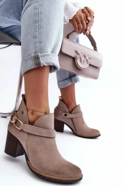 Damskie Zamszowe Botki Na Obcasie Maciejka 06247-04 Beżowe