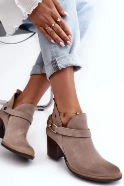 Damskie Zamszowe Botki Na Obcasie Maciejka 06247-04 Beżowe