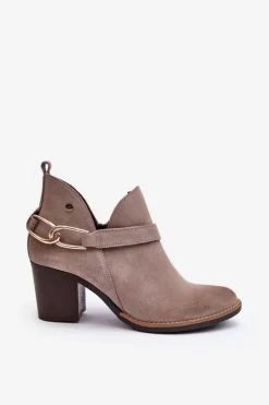 Damskie Zamszowe Botki Na Obcasie Maciejka 06247-04 Beżowe