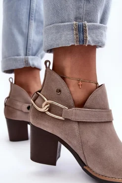 Damskie Zamszowe Botki Na Obcasie Maciejka 06247-04 Beżowe