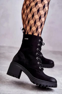 Damskie Zamszowe Botki Na Obcasie Czarne Grethe