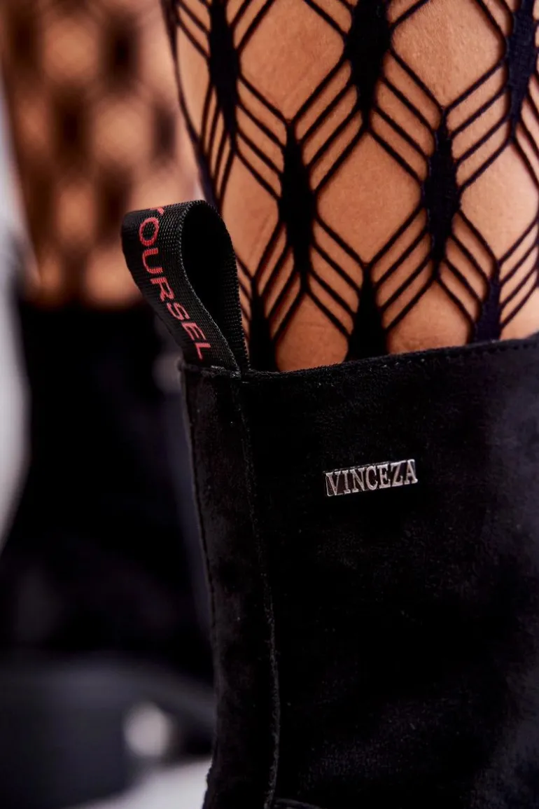 Damskie Zamszowe Botki Na Obcasie Czarne Grethe