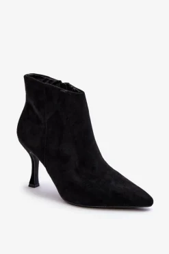Damskie Zamszowe Botki Na Szpilce Czarne Merisa