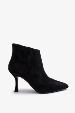 Damskie Zamszowe Botki Na Szpilce Czarne Merisa