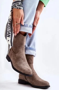 Damskie Zamszowe Botki Na Płaskim Obcasie Ciemnoszary Fiorenz