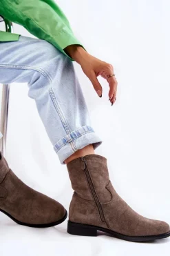 Damskie Zamszowe Botki Na Płaskim Obcasie Ciemnoszary Fiorenz