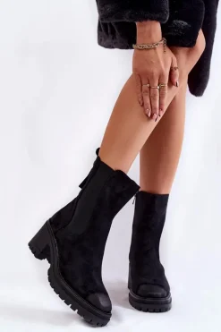 Damskie Zamszowe Botki Na Suwak Czarne Liris