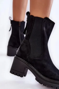 Damskie Zamszowe Botki Na Suwak Czarne Liris