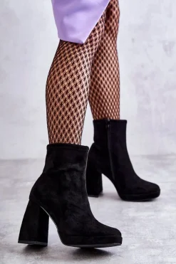 Damskie Zamszowe Botki Na Obcasie Czarne Ramira