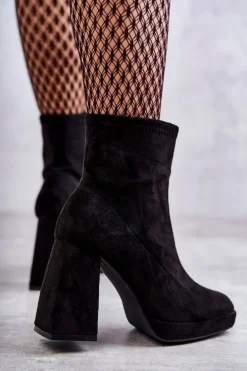 Damskie Zamszowe Botki Na Obcasie Czarne Ramira