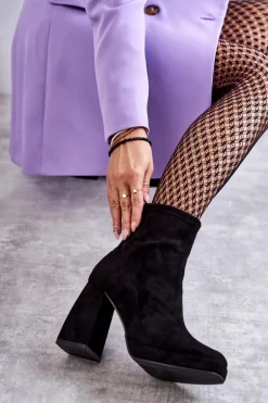 Damskie Zamszowe Botki Na Obcasie Czarne Ramira