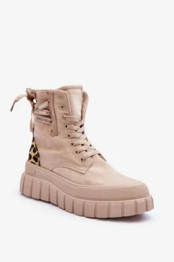 Damskie Zamszowe Botki Na Platformie Jasnobeżowe Raftera