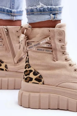 Damskie Zamszowe Botki Na Platformie Jasnobeżowe Raftera