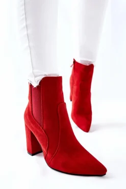 Damskie Zamszowe Botki Na Słupku Czerwone Kastren