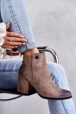 Damskie Zamszowe Botki Na Suwak La.Fi 260039DTA-SU Beżowe