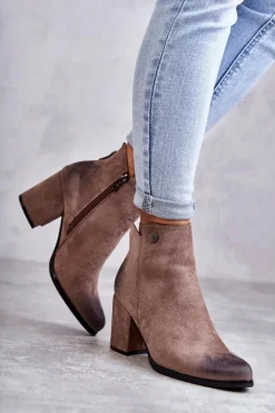 Damskie Zamszowe Botki Na Suwak La.Fi 260039DTA-SU Beżowe