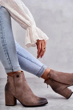 Damskie Zamszowe Botki Na Suwak La.Fi 260039DTA-SU Beżowe