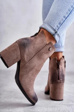 Damskie Zamszowe Botki Na Suwak La.Fi 260039DTA-SU Beżowe