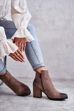 Damskie Zamszowe Botki Na Suwak La.Fi 260039DTA-SU Beżowe