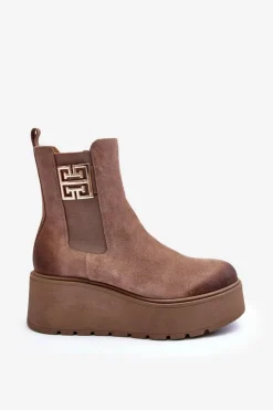 Damskie Zamszowe Botki Na Masywnej Platformie Ciemnobeżowe Lemar Savira