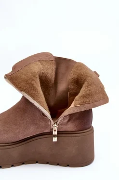 Damskie Zamszowe Botki Na Masywnej Platformie Ciemnobeżowe Lemar Savira