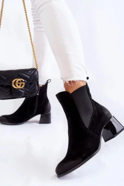 Damskie Zamszowe Botki Na Obcasie Czarne Lemar Berit